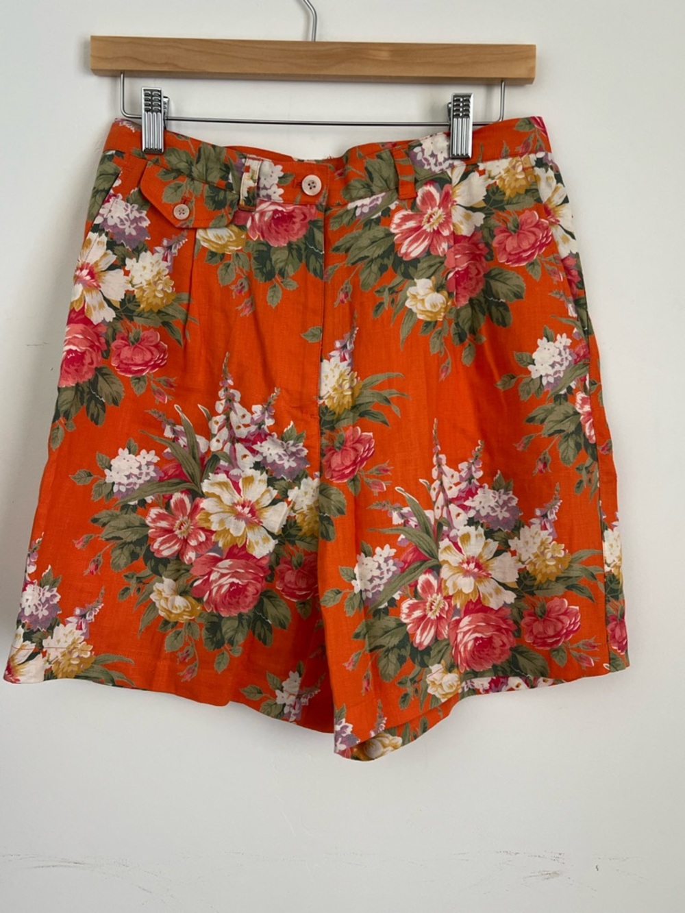 Vibrant! Lauren Ralph Lauren Orange Floral Linen Shorts - Size 8